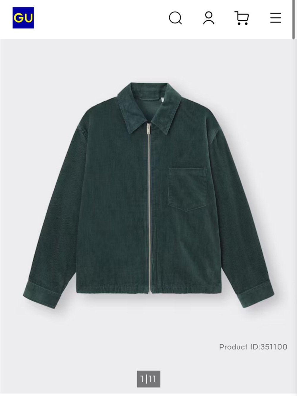 Men's Dark Green Corduroy Zip Jacket
